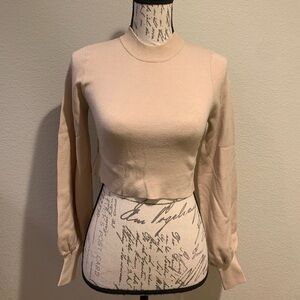 Blue Blush Cream Cropped Turtleneck Sweater